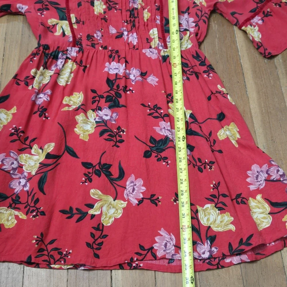 Old Navy 3/4 Bell Sleeve Pleated Red Floral Dress Youth XXL (16) Ad Small Travel